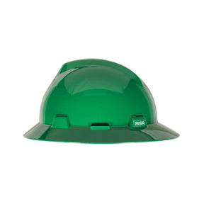 Green full brim hard hat with Fas-Trac III suspension