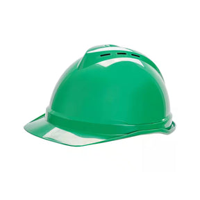 Green vented hard hat with metal lamp bracket