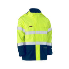 Back view of high visibility yellow FR wet weather shell jacket for workwear