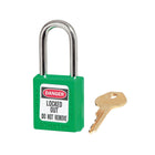 Green safety padlock with key