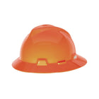 Orange safety helmet with visor for head protection