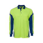 JB's Hi Vis L/S Arm Panel Polo 6AP4L in Lime/Royal