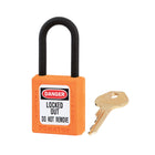 Orange dielectric safety padlock with key