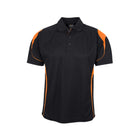JB'S Podium Bell polo shirt in Black/Orange, front view
