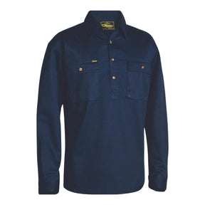 Bisley Closed Front Cotton Drill Shirt Navy