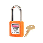 Orange safety padlock with key
