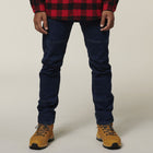 Dark blue work jeans with reinforced knee panels