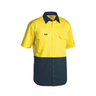 Yellow and dark green short sleeve work shirt