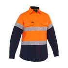 High visibility orange women's work shirt with reflective tape