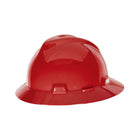 Red full brim hard hat with suspension