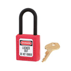 Red dielectric safety padlock with key