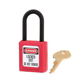 Red dielectric safety padlock with key