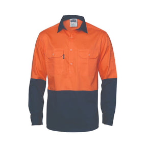 DNC HiVis Two Tone Cotton Drill Shirt Orange