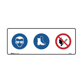 Eye, foot protection, no flames sign
