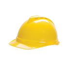 Yellow vented hard hat with brim for head protection