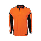 JB's Hi Vis L/S Arm Panel Polo 6AP4L in Orange/Black