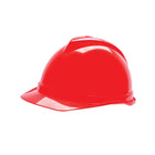 Red vented hard hat with push-key suspension for head protection