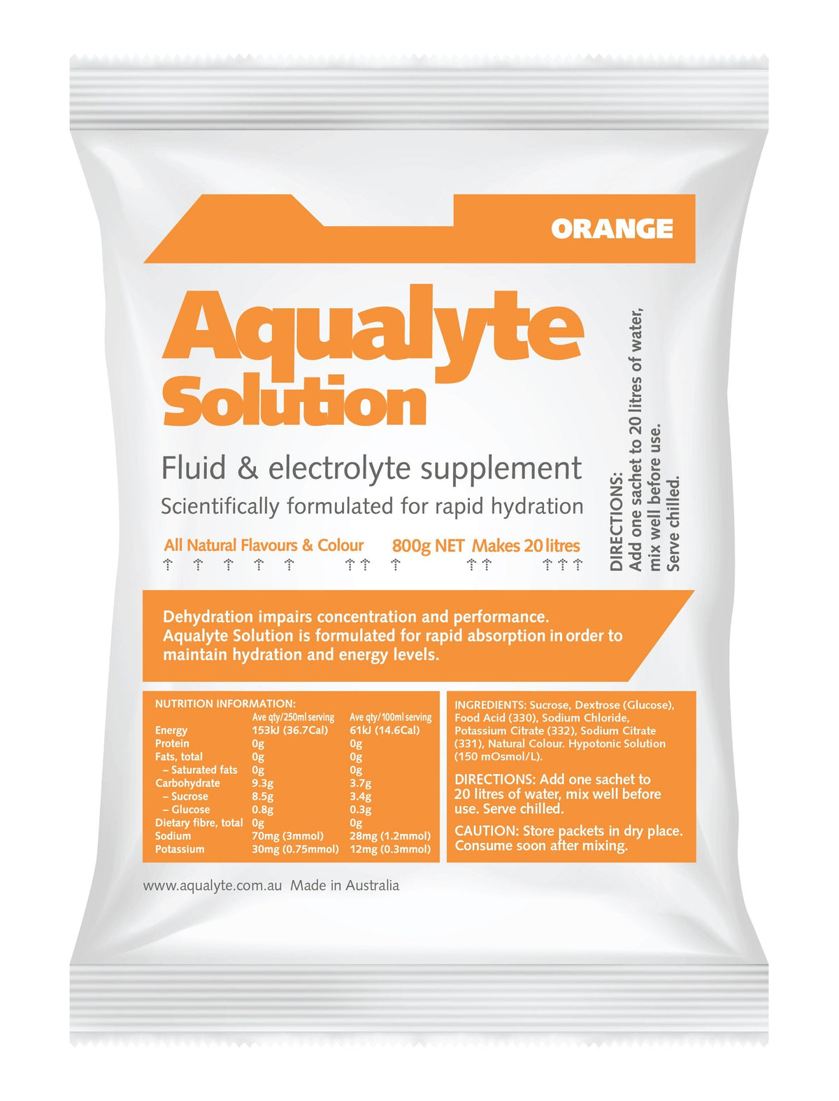 Maxisafe Aqualyte Orange Flavour, 800g Sachets, Box of 5
