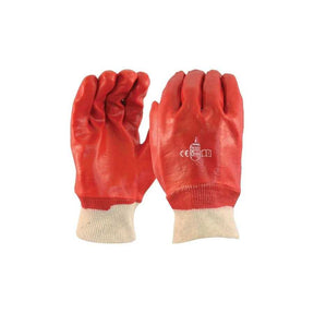 Red PVC Glove Knitted Wrist AS11CB