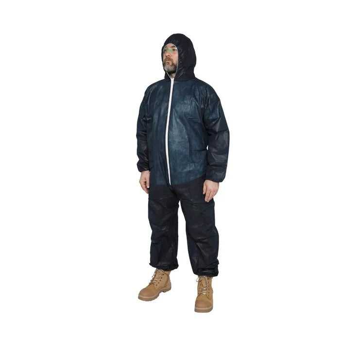 Blue Disposable Coverall with Hood Side View