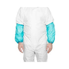 White disposable sleeve covers with turquoise accents