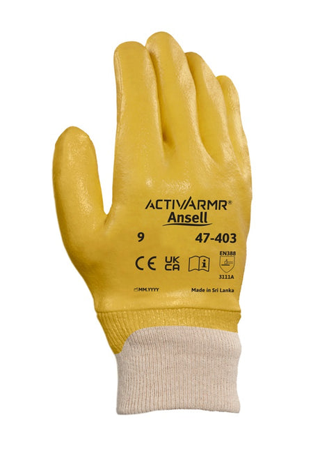 Ansell ActivArmr 47-403 glove nitrile-reinforced palm detail