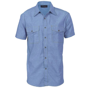 DNC Mens Twin Flap Pocket Cotton Chambray Short Sleeve Shirt