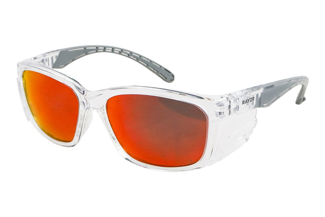 Maxisafe Rayzr Safety Glasses - Clear Frame - Red Mirror Polarised