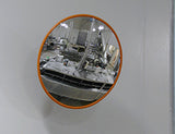 Food processing stainless steel mirror mounted on a wall