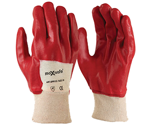 Red PVC Gloves with knitted wrist