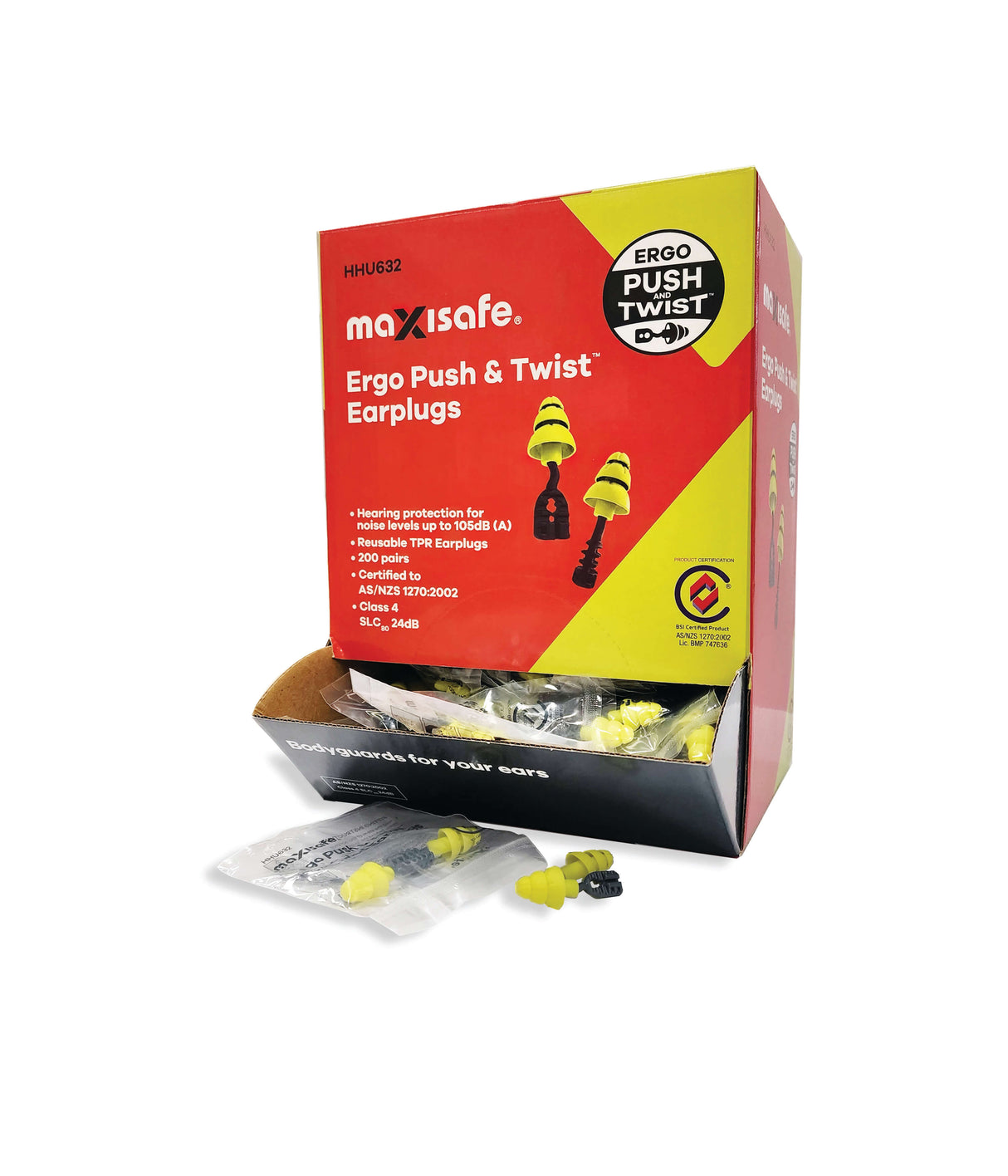 Maxisafe - Ergo Push & Twist Uncorded Earplugs - Class 4