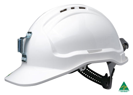 Maxisafe Tuffgard Vented Hard Hat with Sliplock Harness and metal lamp bracket