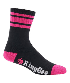 KingGee Women's Bamboo Sock K49015 black with pink stripes