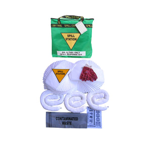 Oil & fuel spill kit with absorbent pads and gloves