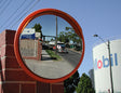 Deluxe stainless steel traffic mirror mounted outdoors