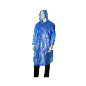 Disposable PE poncho long sleeve, blue