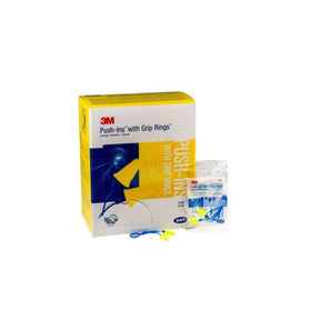 3M E-A-R Push-Ins with Grip Rings box and earplugs