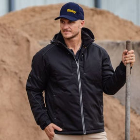 Men's heated work jacket with hood for outdoor work