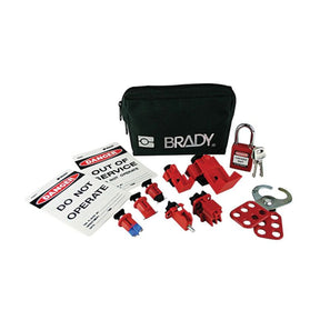Brady electrician's lockout pouch and padlock kit contents