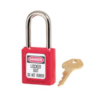 Red safety padlock with key