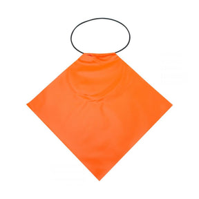 Neon orange safety flag with black cord for traffic management