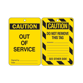 Brady Caution Out of Service lockout tags, pack of 10