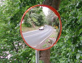 Deluxe acrylic traffic mirror mounted outdoors, alternate view