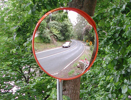 Deluxe acrylic traffic mirror mounted outdoors, alternate view