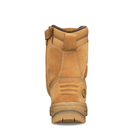 Rear view of Oliver 200mm Hi-Leg Wheat Zip Sided Safety Boots 55-385 highlighting padded collar and heel support for enhanced comfort and stability.