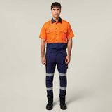 Hard Yakka Koolgear Core Hi-Vis Lightweight Vented Short Sleeve Cotton Shirt Y04620 in Orange/Navy