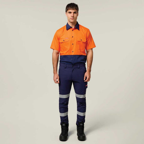 Hard Yakka Koolgear Core Hi-Vis Lightweight Vented Short Sleeve Cotton Shirt Y04620 in Orange/Navy