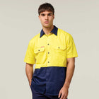 Hard Yakka Koolgear Core Hi-Vis Lightweight Vented Short Sleeve Cotton Shirt Y04620 in Yellow/Navy