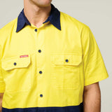 Hard Yakka Koolgear Core Hi-Vis Lightweight Vented Short Sleeve Cotton Shirt Y04620 in Yellow/Navy