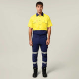 Hard Yakka Koolgear Core Hi-Vis Lightweight Vented Short Sleeve Cotton Shirt Y04620 in Yellow/Navy